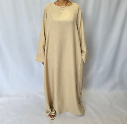 Linen look abaya wide sleeves