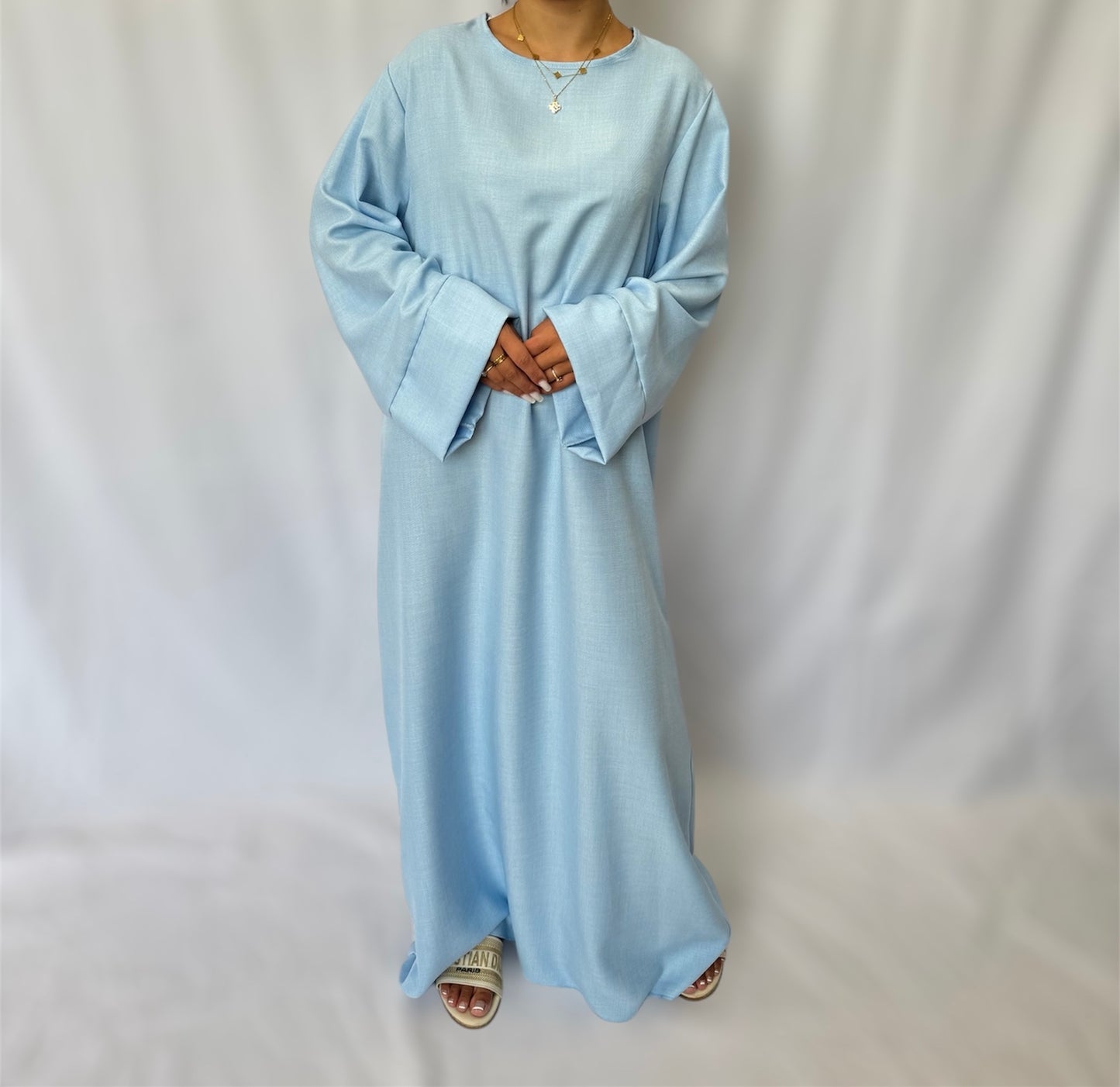 Linen look abaya wide sleeves