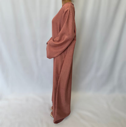 Linen look abaya wide sleeves