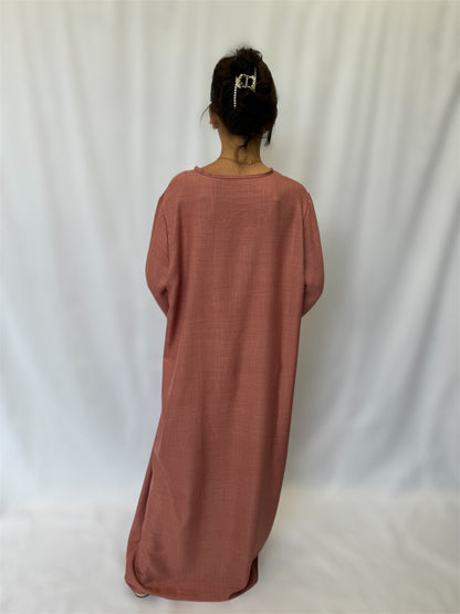 Linen look abaya wide sleeves