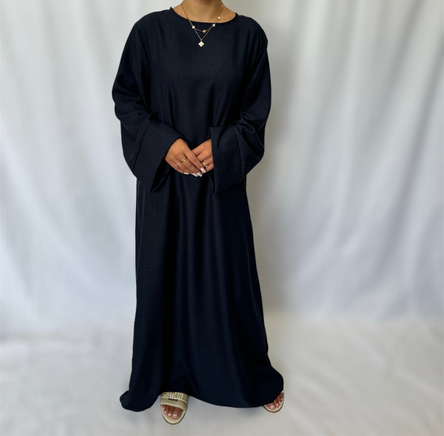 Linen look abaya wide sleeves