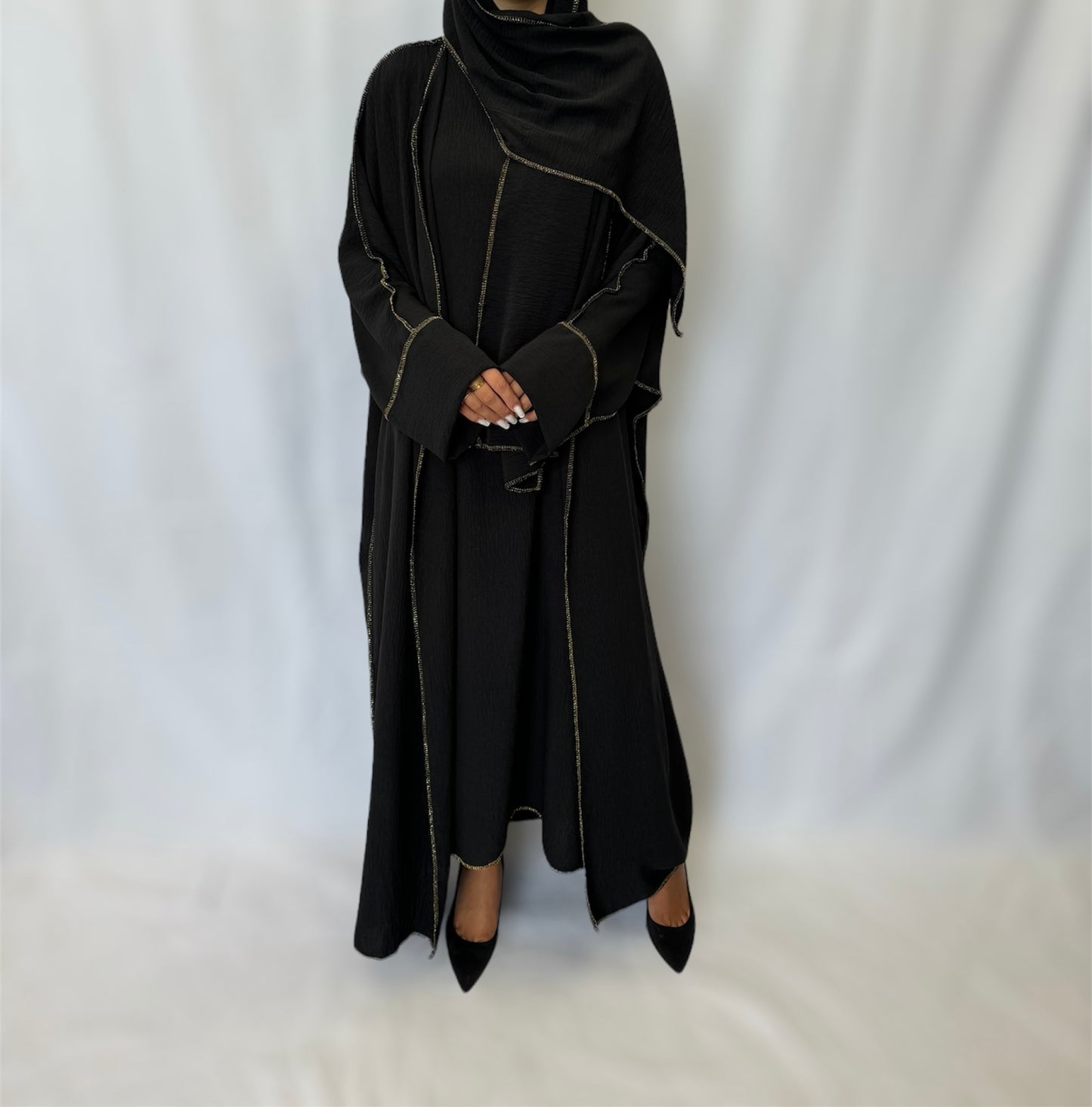 3 Piece Abaya set with gold touch