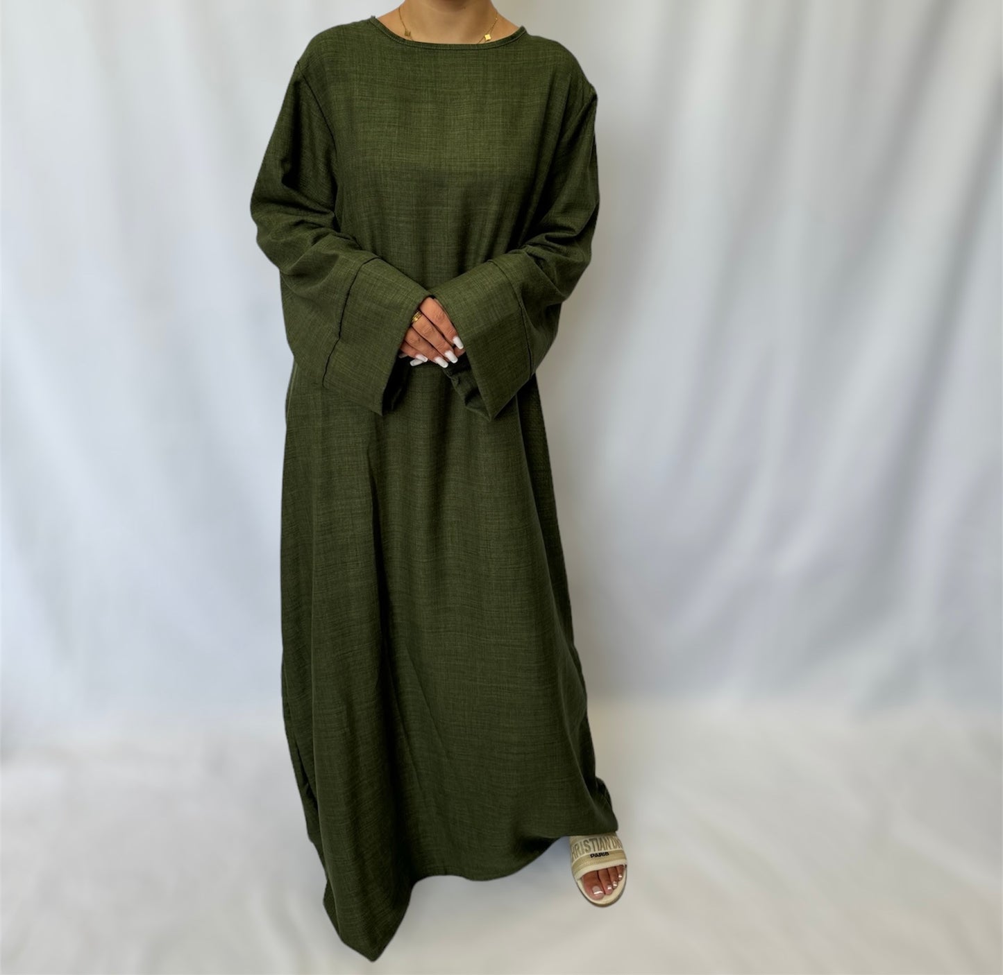 Linen look abaya wide sleeves