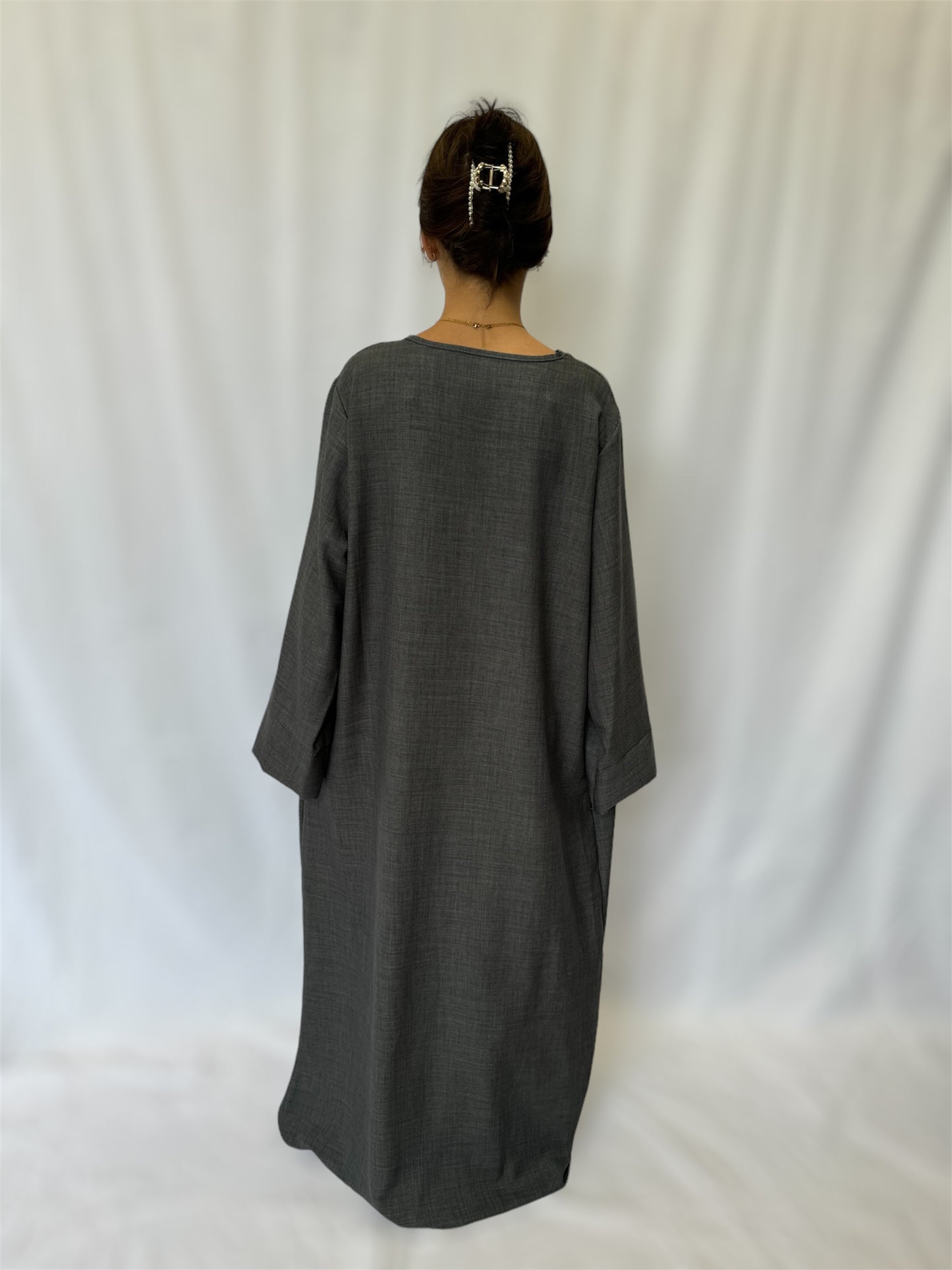 Linen look abaya wide sleeves