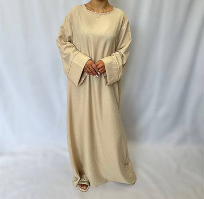 Linen look abaya wide sleeves