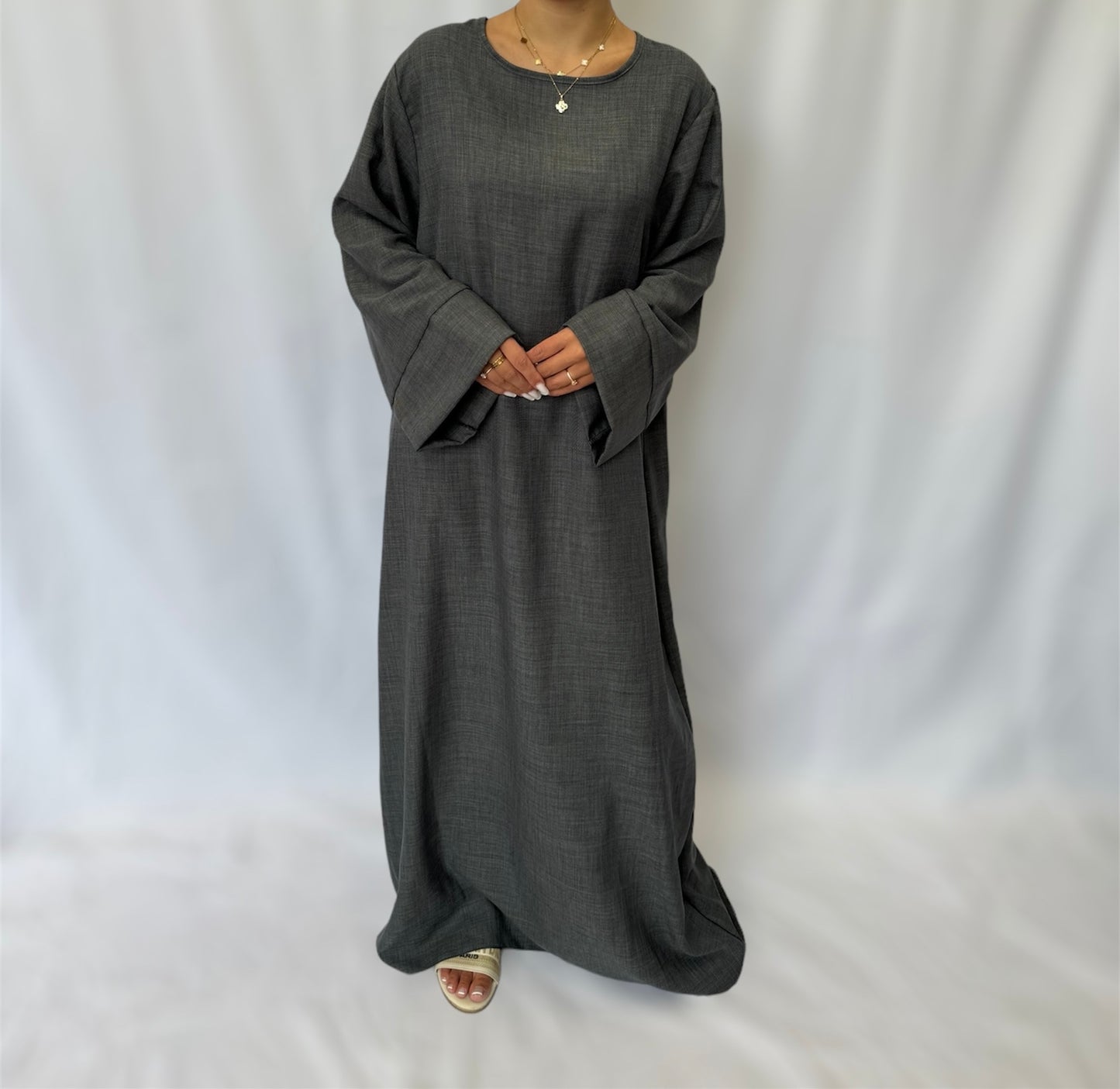 Linen look abaya wide sleeves