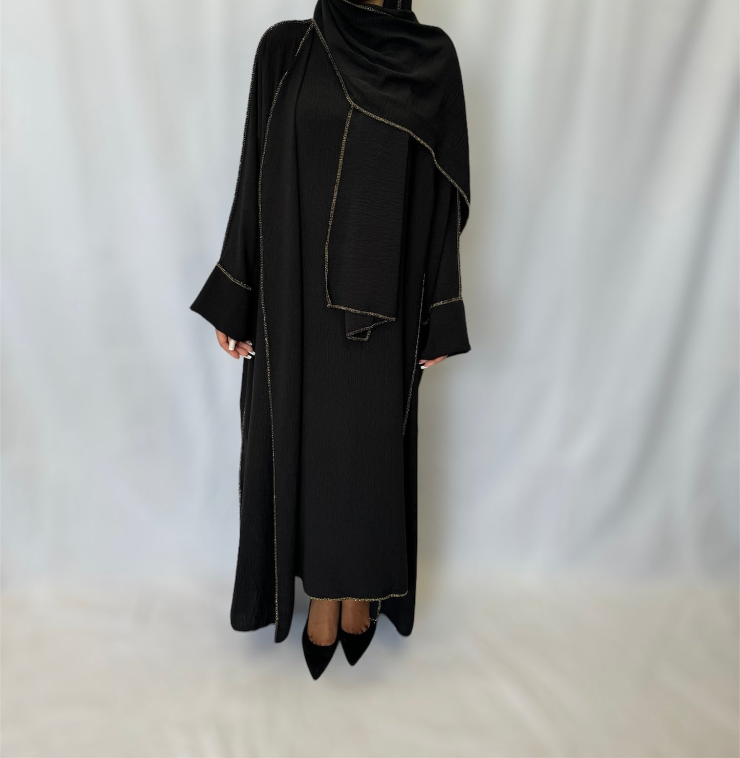 3 Piece Abaya set with gold touch