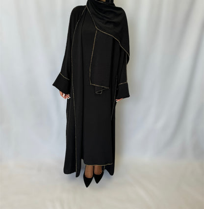 3 Piece Abaya set with gold touch