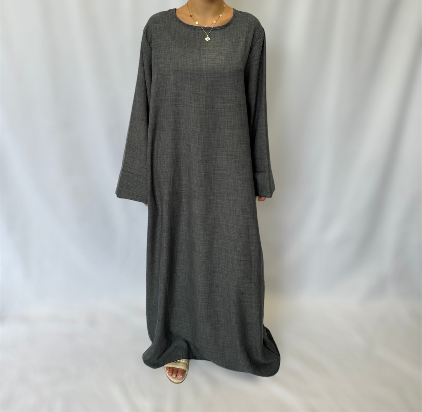 Linen look abaya wide sleeves