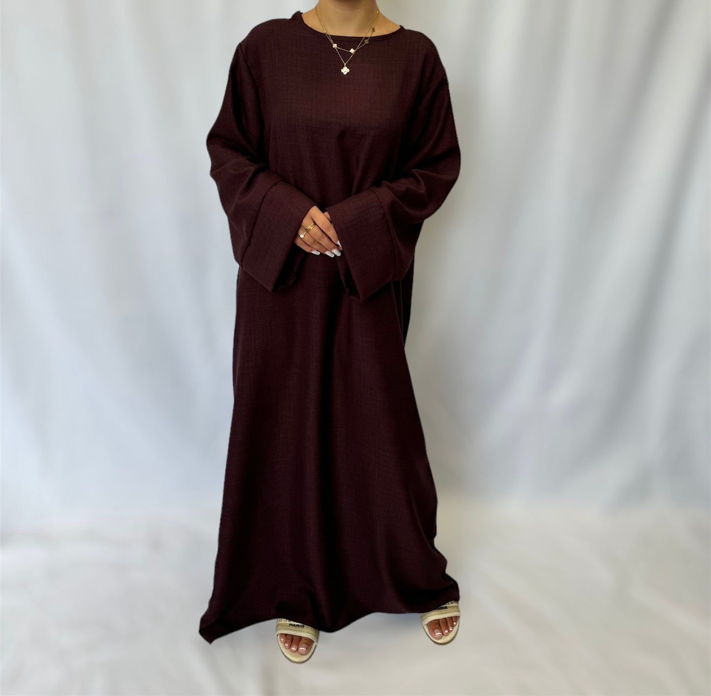 Linen look abaya wide sleeves