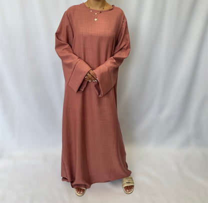 Linen look abaya wide sleeves