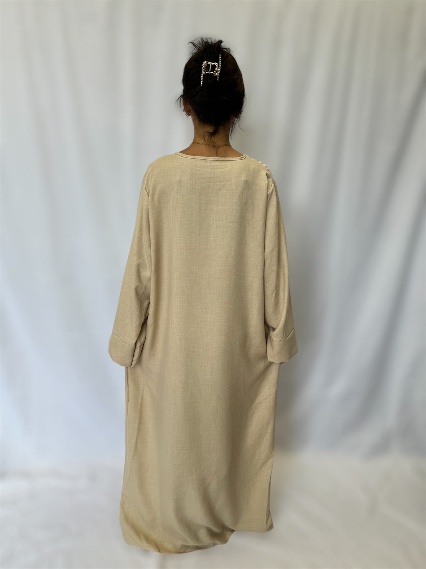 Linen look abaya wide sleeves