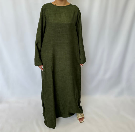 Linen look abaya wide sleeves