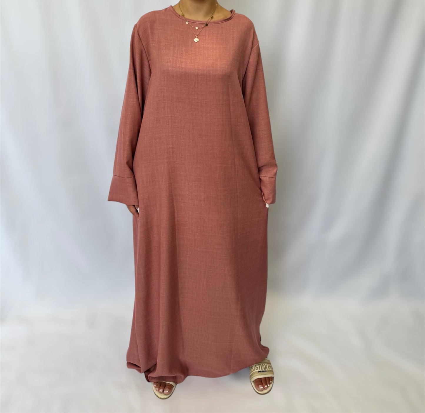 Linen look abaya wide sleeves